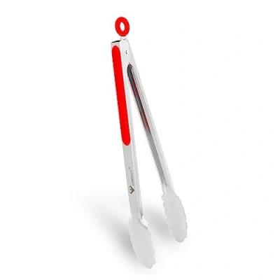 Imagen de WINPOST Pinzas de cocina acero inoxidable 34 cm, mango antideslizante resistente al calor, ideal para cocinar, ensalada, parrilla y barbacoa (34 rojo)