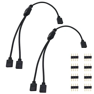 Imagen de WANGCL Cable divisor de tira LED 4 pines, RGB 1 a 2 puertos, conector controlador para 5050 3528 2835, color negro