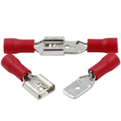 Imagen de Heschen Desconexiones rápidas macho/hembra aisladas de vinilo, FDD+MDD1.25 250, terminal cable 6.3 x 0.8 mm, para 0.5 1.5 mm² (22 16 AWG), rojo, paquete 100 unidades