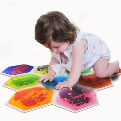 Imagen de Art3d 9 baldosas sensoriales hexagonales para niños, niños pequeños y tapete de actividad sensorial líquida colorida juego activo decorativo