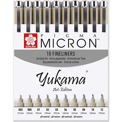 Imagen de Sakura Pigma Yukama® Art Edition Rotuladores de punta fina, 10 unidades, nro. 003 12, negro