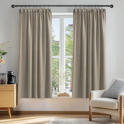 Imagen de Deconovo Opaca/Blackout Cortinas Ocultantes Térmicas y Fónicas 117x138cm para Habitación Infantil, con Bolsillo de Barra Velcros, Caqui