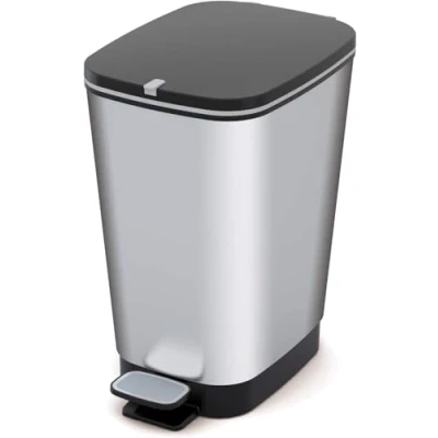 Imagen de CURVER Cubo de Basura Chic Bin con Pedal Antideslizante 30L, Acabado Color Acero, Tapa y aro para Bolsa