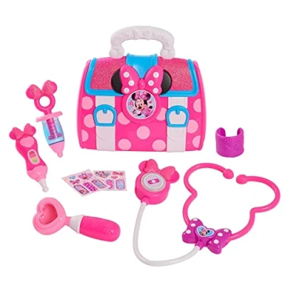 Imagen de Famosa Minnie Bow Care Doctor Bag Set, Set médico infantil, maletín con luz y sonido, accesorios para jugar a los doctores como termómetro, jeringa pegatinas de tiritas, desde 3 años, (MCN09000)