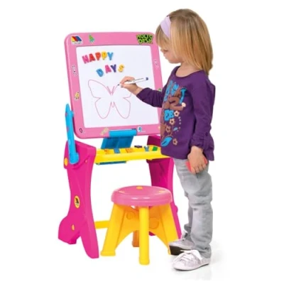 Imagen de MOLTO Pupitre Infantil con Pizarra Magnética 3 en 1 Dibujo Accesorios Juguetes Educativos para Niños a Partir de 36 Meses Color Rosa