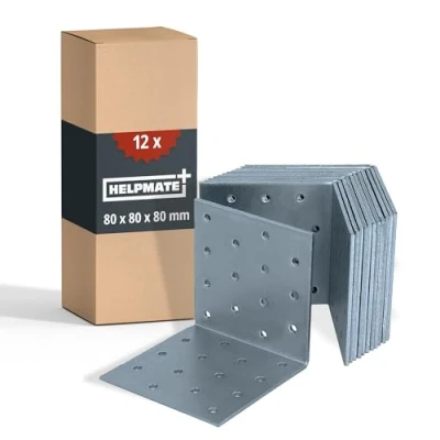 Imagen de HELPMATE 12 unidades de ángulos placa perforada 80 x mm Conector ángulo galvanizado y azul pasivado madera con excelente protección contra la corrosión Ángulo