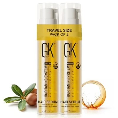 Imagen de GK Hair Global Keratin Nourishing Repair Smoothing Serum (10ml/0.34 Fl Oz) Fuerza y ​​brillo Aceite de argán hidratante 100% puro orgánico para el cabello dañado con encrespamiento (Pack of 2)