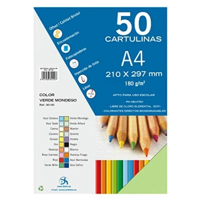 Imagen de Dohe Cartulinas A4 Verde Mondego para Manualidades e Impresión (50 uds.) 21x29,7 cm 180 g/m² Material de oficina