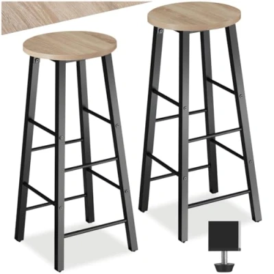 Imagen de TecTake Set de 2 taburetes Bar, Juego Asientos Altos para bistró con diseño Industrial, Dos banquetas Cocina Estilo Minimalista (Madera Industrial Clara)