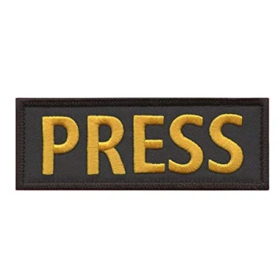 Imagen de PRESS 5&quot;x2&quot; Black Body Armor Yellow Letters Tactical Vest Media Embroidered Nylon Hook Patch