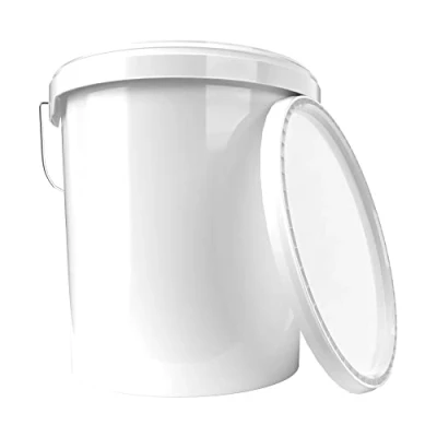Imagen de cubo con tapa de 16 litros, color blanco, apto para alimentos, hermético y estable, vacío asa cierre material PP química, pared, pintura, detergente, pegamentos