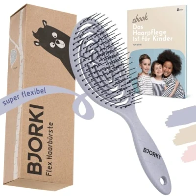 Imagen de BJORKI® cepillo de pelo infantil sin tirones con cepillos educativos 1 x desenredante profesional muelle flexible en espiral, nuestro para niños contra nudos y