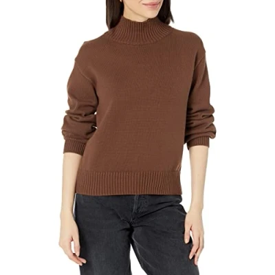Imagen de Amazon Essentials Jersey con Cuello Chimenea de algodón (Disponible en Tallas Grandes) Mujer, Marrón Intenso, L