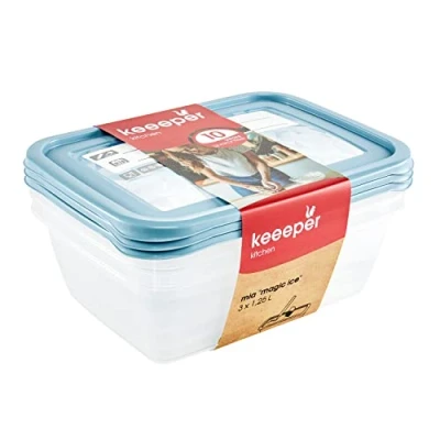 Imagen de keeeper Set de 3 recipientes para congelación, Tapa con etiqueta reutilizable, x 1,25 L, 20,5 15,5 6,5 cm, Mia Magic Ice, Azul Nordic