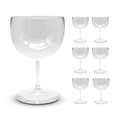 Imagen de DOJA Barcelona Copa Balon Plastico 56 cl Pack 6 Copas Duro Reutilizable Vasos Policarbonato Transparente de Vino, Gin Tonic, Cocktail, Cocteleria...