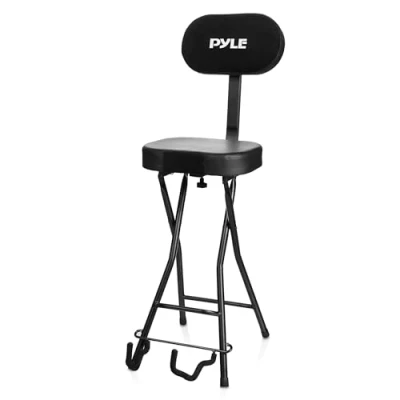 Imagen de Pyle Asiento y Soporte Plegable para Guitarra, Acolchado, Respaldo ergonomico, Ideal Guitarras acusticas, electricas Bajos, Capacidad Maxima de Carga 300lbs