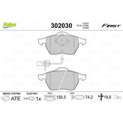 Imagen de VALEO 302030 Juego de pastillas freno FIRST Eje delantero con contacto avisador desgaste sin chapa antichirridos VOLKSWAGEN: Transporter 4