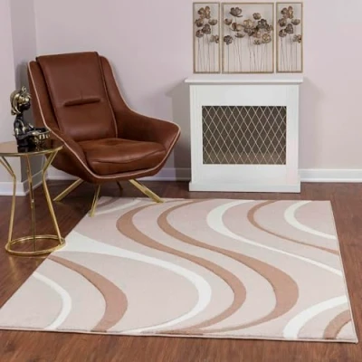 Imagen de Surya Alfombra Abstracta Ramila de Pasillo para Cocina, Entrada Salon Pelo Corto, Suave y Lujosa Facil Cuidar Larga 80x150cmMarrón Claro, Blanco, Marrón