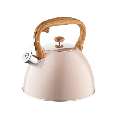 Imagen de Tetera FLORINA (2,5 l) de Acero Inoxidable FRANK Flauta Mango Madera Silbato Automático para Estufa Inducción, Gas y Eléctrica Color: marrón mate