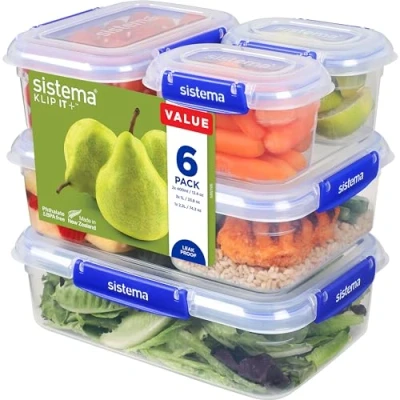 Imagen de recipientes Sistema KLIP IT PLUS Food Storage Juego de herméticos 6 unidades (2 x 400 ml, 3 1 l, 2,2 l) Sellado a prueba fugas Clips cierre sencillo Sin BPA