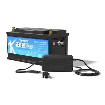Imagen de KEPWORTH Bateria Litio 12V 100Ah, Batería Lifepo4 100A BMS, hasta 15000 Ciclos y 10 Años de Vida, Baterias Solares para Caravana Energía Respaldo Aplicación Fuera Red Barco Motor Arrastre