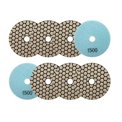 Imagen de Almohadillas Pulido Diamante Seco 4&quot;/100mm 8piezas Grano 1500 Discos para Granito Mármol Piedra Artificial Cuarzo Amoladora Angular SANLEETEK