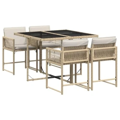 Imagen de vidaXL Set Comedor de jardín 5 pzas con Cojines ratán sintético Beige