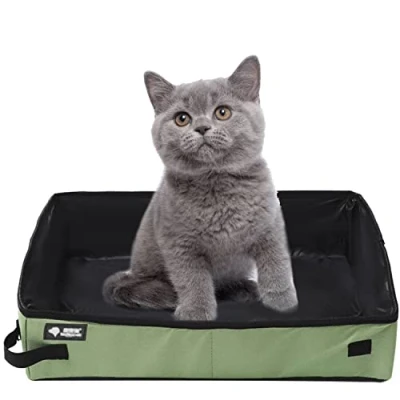 Imagen de Arenero de Viaje para Gatos Portátil XXL, Caja Arena Plegable Gatos, Impermeable, Fácil Limpiar Gatitos, Conejos Uso Interior, Camping al Aire Libre, Coche, Grande, 50 x 40 cm, Verde