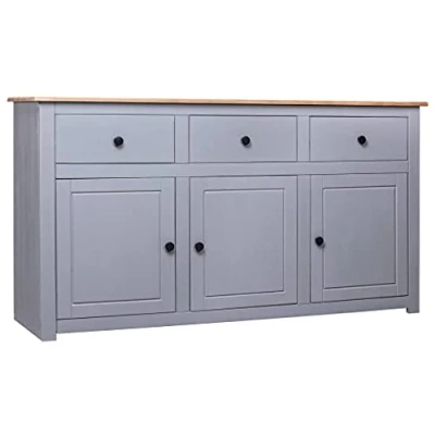 Imagen de vidaXL Aparador Estilo Panamá Mobiliario Duradero Robusto Resistente Práctico Funcional Elegante Moderno Útil Gris 135x40x80cm Madera Maciza Pino