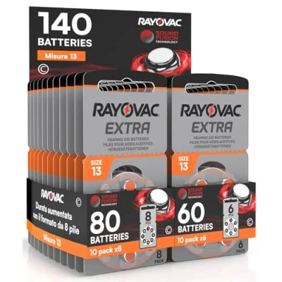 Imagen de 140 Pilas Rayovac Extra 13 para audífonos 10 blísteres de 8 y 6