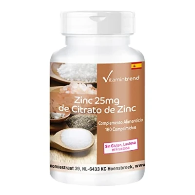 Imagen de zinc 25 mg 180 comprimidos ¡¡Bote para 6 MESES!! citrato de vegano altamente dosificado Vitamintrend®