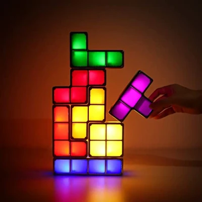 Imagen de luz justup, nocturna apilable led, lámpara de mesa bloqueo inducción 7 colores, bloque mágico 3D diy, juguetes puzzle para niños, dormitorio juvenil