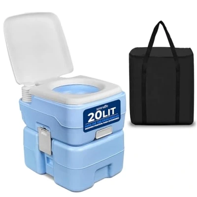 Imagen de SereneLife WC portatil, Con bolsa de transporte, Inodoro, Baño, Interiores, Exteriores, Liviano, Camping, Barcos, Viajes, 20L, 120 descargas