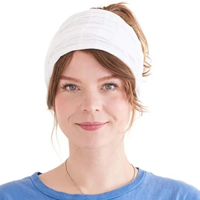 Imagen de CHARM Diadema De Algodón Suave Unisex Bandas Para Quimioterapia, Boho Headband Ancha Japonesa Blanco