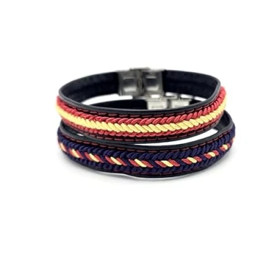 Imagen de Vendopolis Pack DE 2 Pulsera Cuero con Trenzado EN Hilo Bandera ESPAÑA Cierre METALICO SE Puede ADAPTAR A Medida
