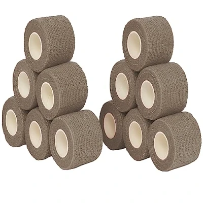 Imagen de Venda cohesiva autoadhesiva 12 unidades 5cm x 4,5m. vendas autoadhesivas para crossfit, futbol, fisioterapia y veterinaria. apta como perros. Vendaje marca Vendari. (Beige)