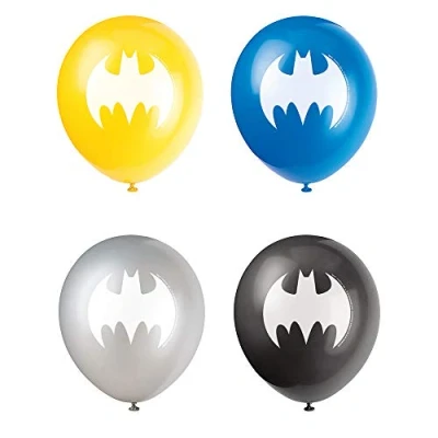 Imagen de Unique Balloons 12 Assorted Pcs. Globos de Látex Cumpleaños 30 cm Fiesta Batman Paquete 8, Caucho, Multicolour