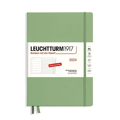 Imagen de LEUCHTTURM1917 367759 Composition Agenda semanal y cuaderno de notas (B5) 2024, con adicional para direcciones aniversarios, salvia, alemán, 12 meses