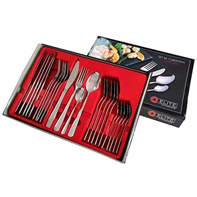 Imagen de Set de cubiertos 24 Pzas cubertería en acero inoxidable tenedor cuchillo cuchara