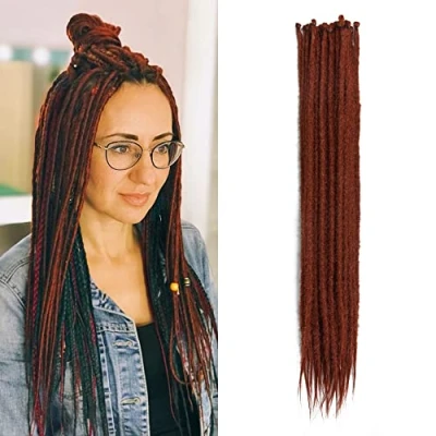 Imagen de Extensiones de Rastas Sintéticas Delgadas 0,6cm Hechas A Mano 20 Pulgadas Hebras Pelo Ganchillo Trenzas Largas Estilo Hip Hop Cabello Suaves, 350#