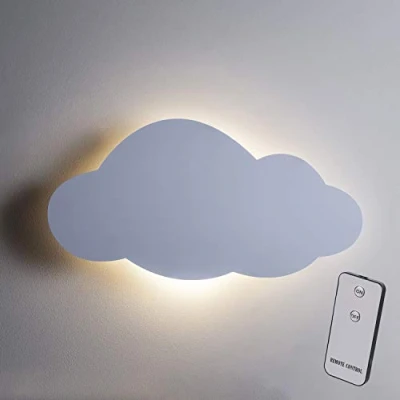 Imagen de Lights4fun Aplique de Pared a Pilas en forma Nube Blanca Retro iluminada por LED Blanco Cálido