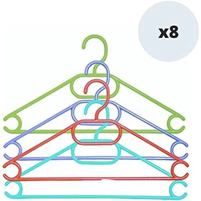 Imagen de MSV Lote DE 8 Perchas Infantiles PLASTICO, Azul, Naranja, Verde y Morado, 43x1x23 cm