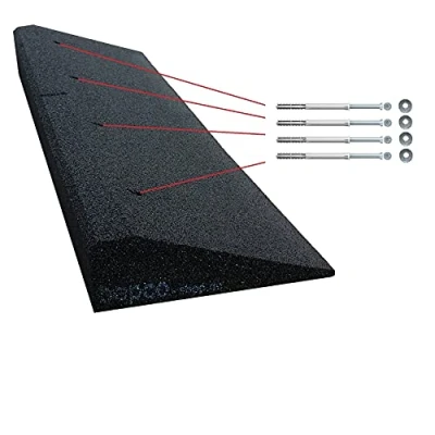 Imagen de bepco rampa para bordillos con kit de fijación, 100 x 25 10 cm, goma (negro), umbral puerta, arandelas fijación