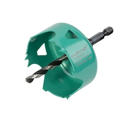 Imagen de wolfcraft sierra de corona acero al carbono, 5967000, Para,nstalaciones eléctricas y sanitarias en madera materiales obra seco, vástago hexagonal ¼“, profundidad corte 30 mm