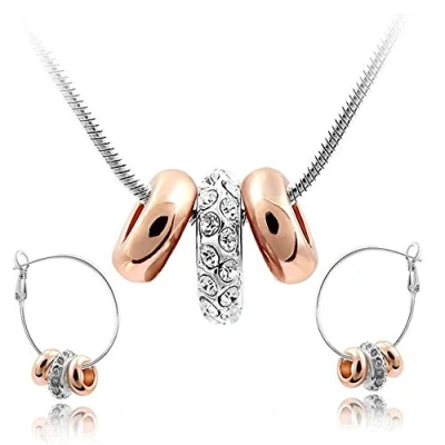 Imagen de Crystalline Azuria 18ct Chapado en Oro Blanko y Rosa Blanco Cristales Juego de joyas Collar con Colgante 45 cm Pendientes aro Mujer para Niña