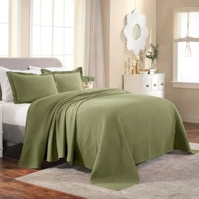 Imagen de Superior Colcha de medallón con Fundas Almohada, Algodón, Salvia, Matrimonio