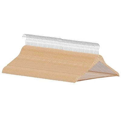 Imagen de COM FORT HOUSE Pack 10 Perchas de Madera Antideslizantes Color Natural Diseño Fino y Elegante Maciza Percha Ideal para Trajes Gancho Acero Inoxidable Giratorio