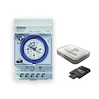 Imagen de Theben 1610011 SYN 161d temporizador analógico con motor síncrono y programa diario, + tarjeta Avantrado Micro SD de 64 GB (clase 10, U3) adaptador
