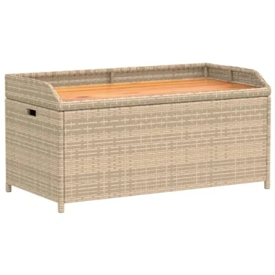 Imagen de vidaXL Banco con almacenaje Acacia ratán PE Beige Mezcla 100x50x52 cm