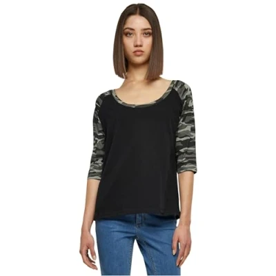 Imagen de Urban Classics Ladies 3/4 Contrast Raglan TEE Camiseta estampada, Mujer, Talla: Medium, Black/light grey